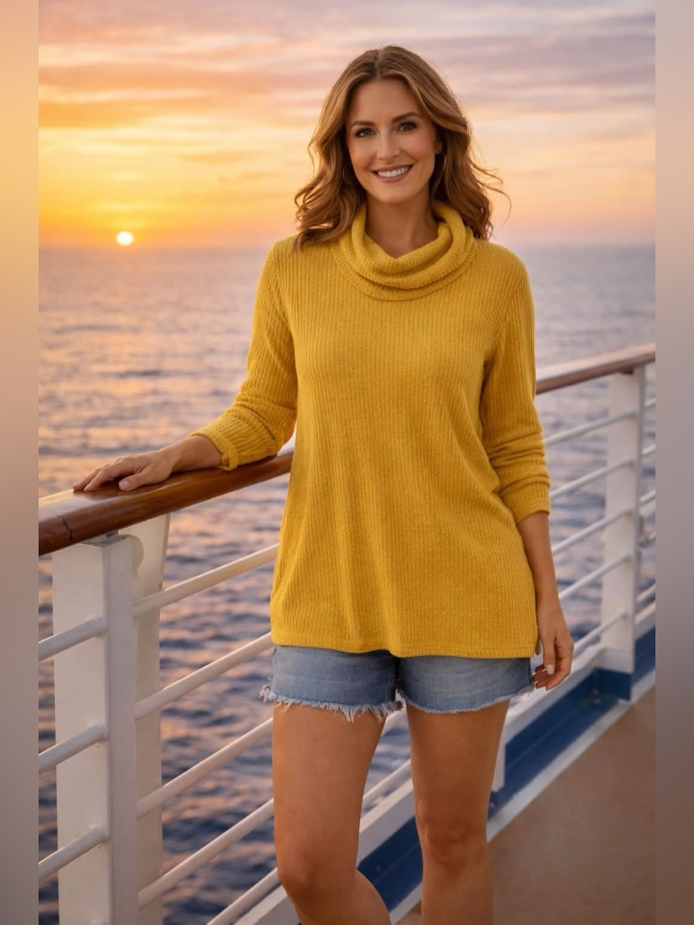 NWT - Fiori - Mustard Cowl Neck Tunic with pockets.
